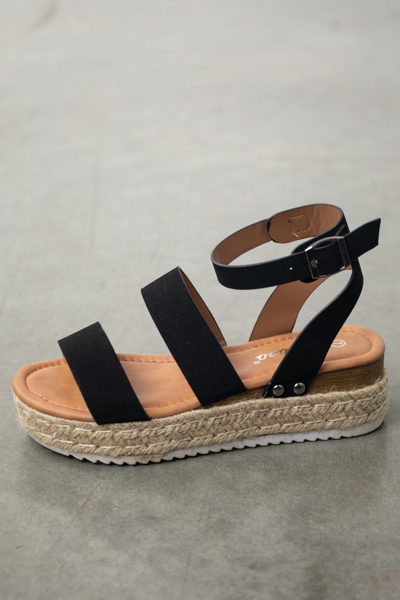 Black Triple Strap Espadrille Platform Sandals