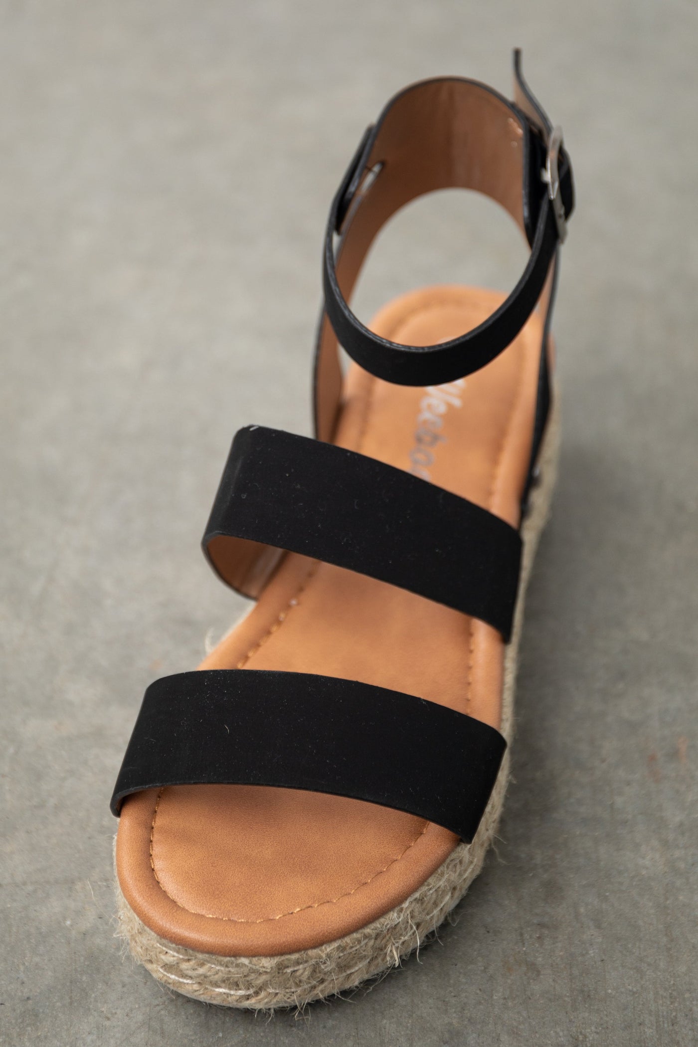 Black Triple Strap Espadrille Platform Sandals