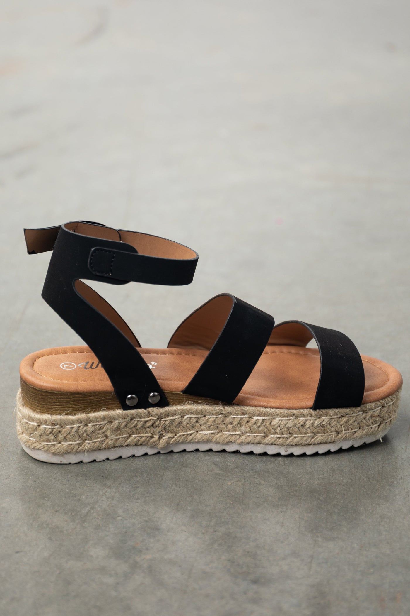 Black Triple Strap Espadrille Platform Sandals