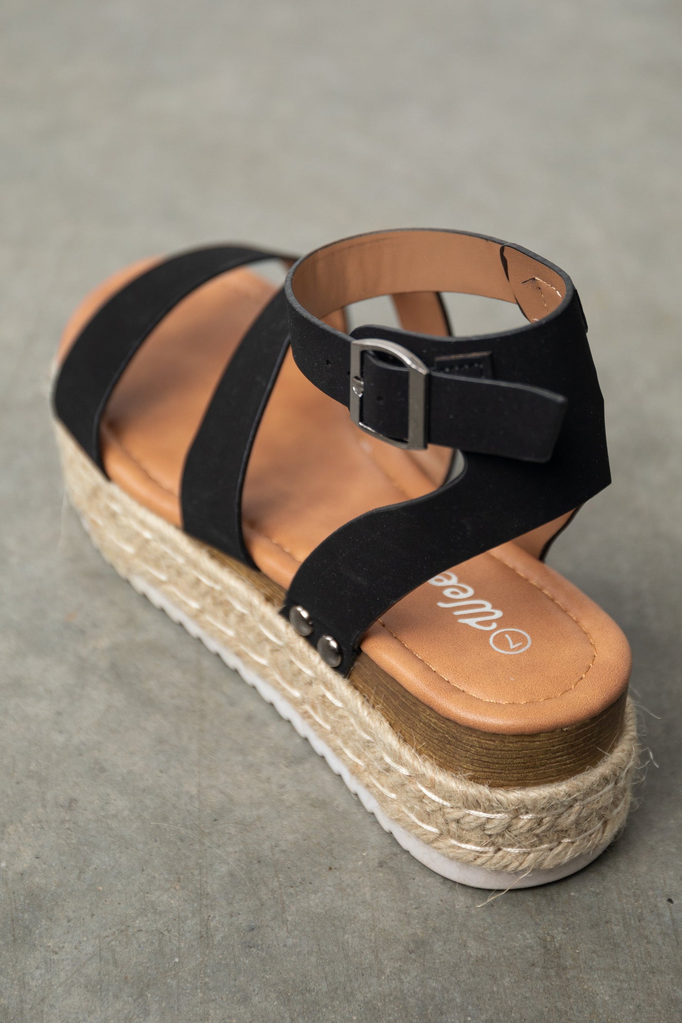 Black Triple Strap Espadrille Platform Sandals