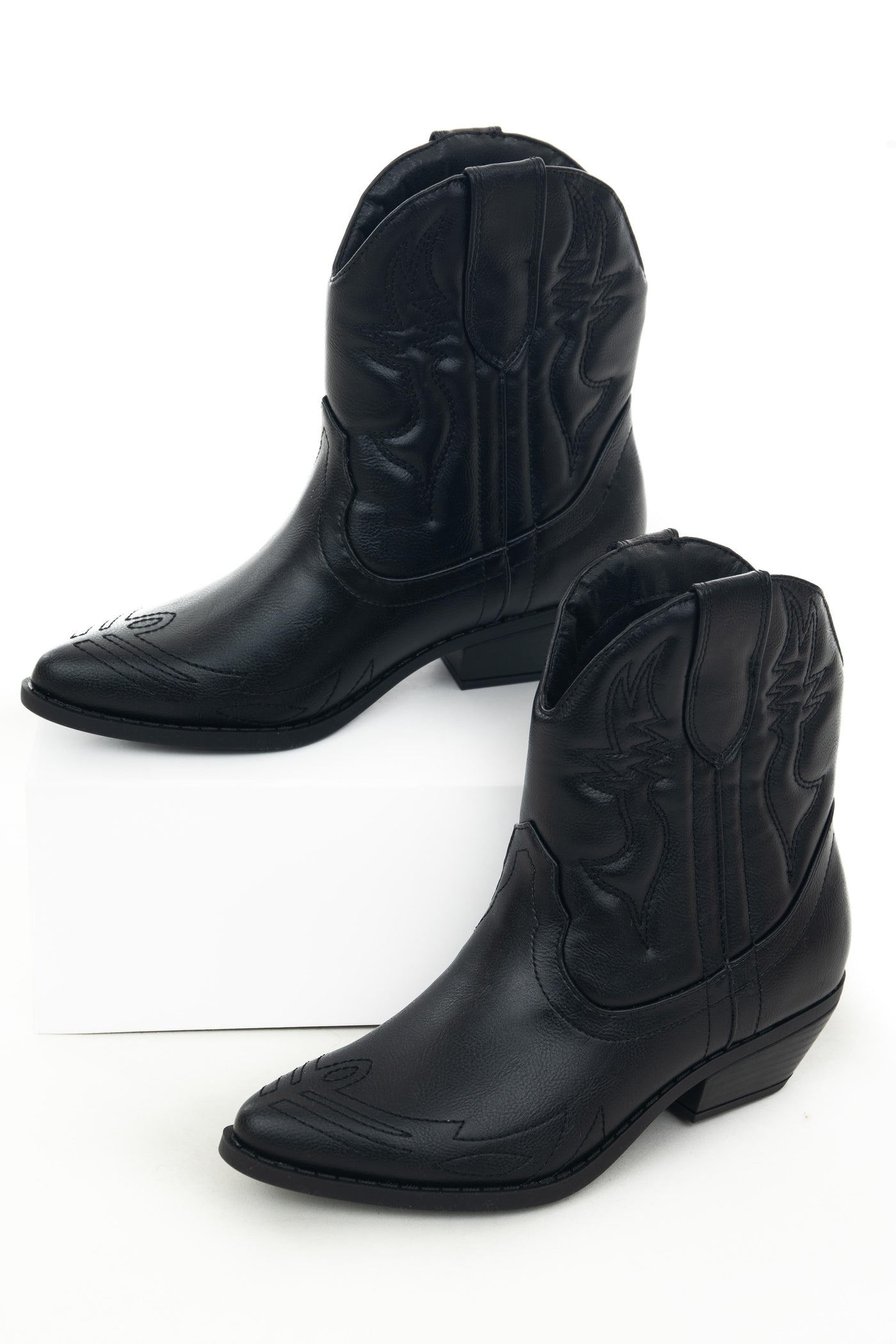 Black Western Style Pointed Toe Booties