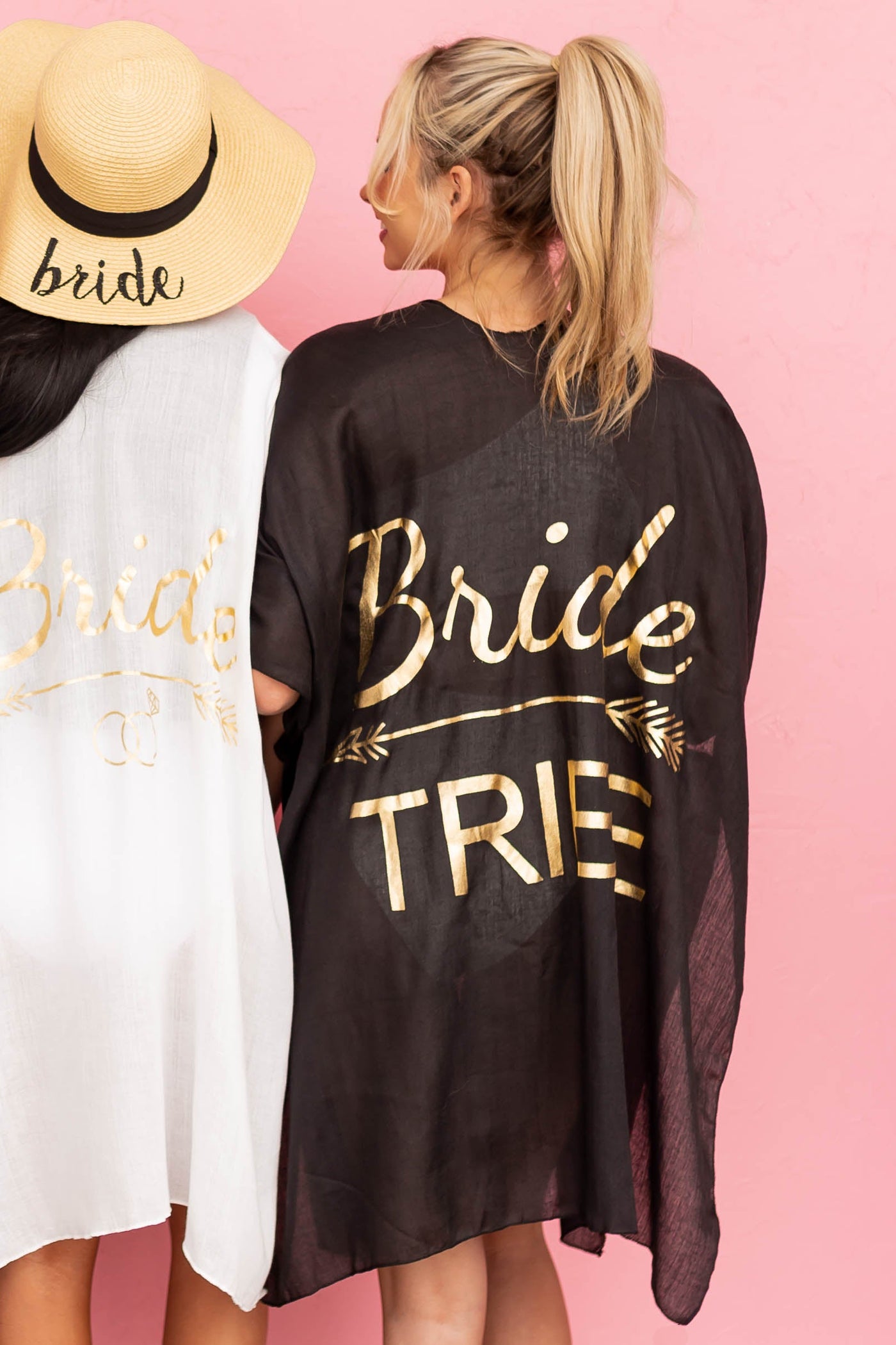 Black 'Bride Tribe' Metallic Foil Kimono