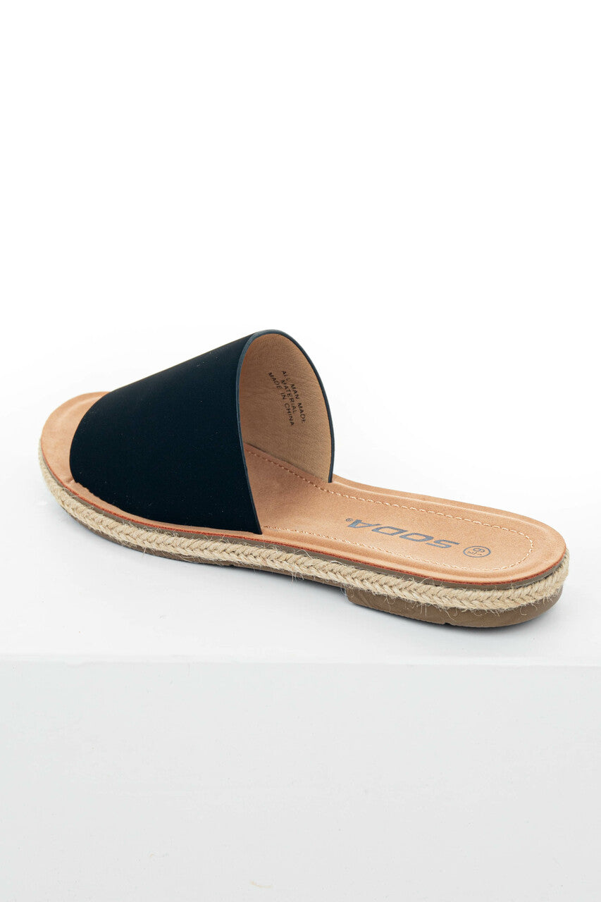 Black Faux Leather Solid Strap Flat Sandals 