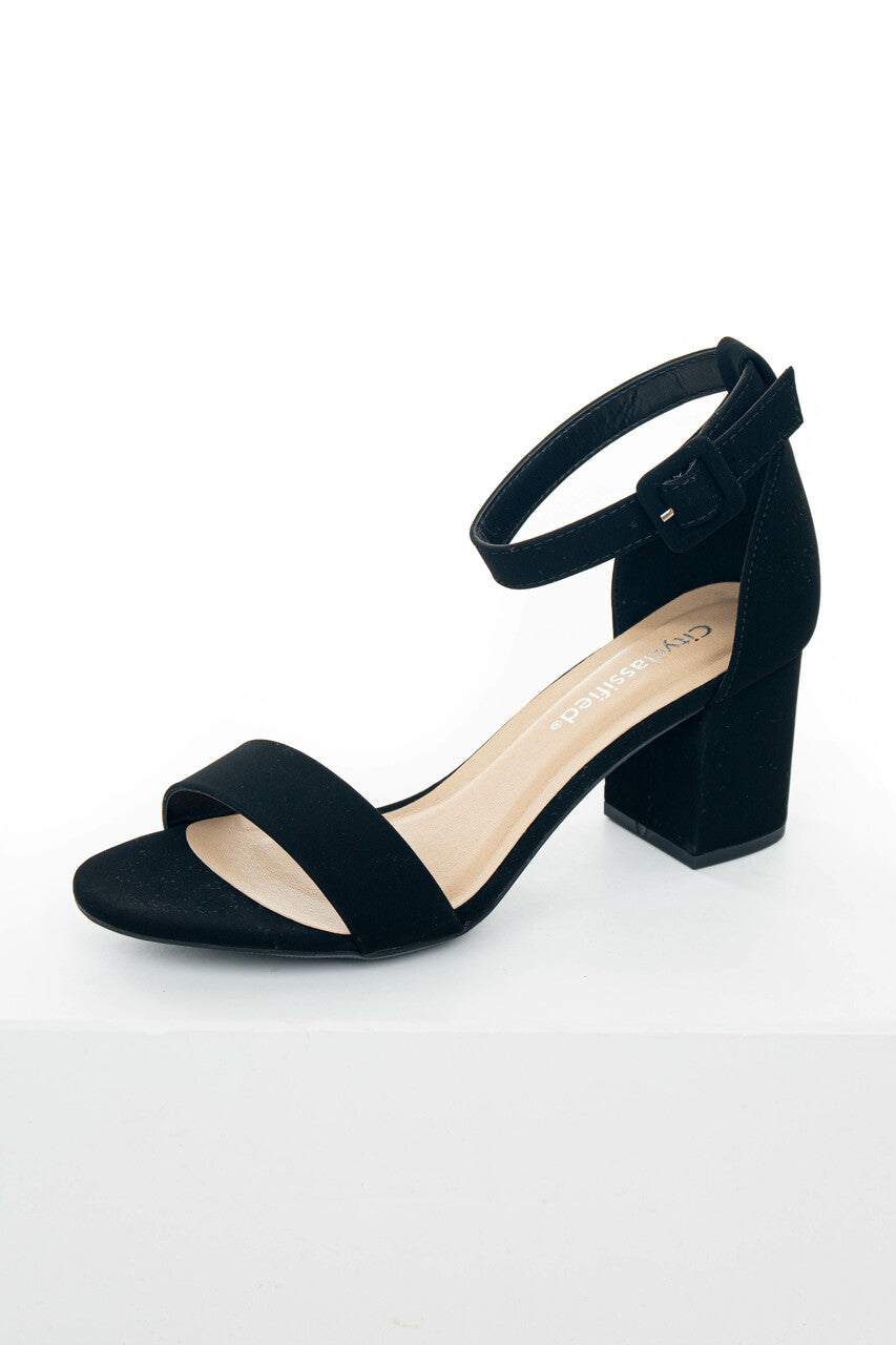 Black Nubuck Ankle Strap Open Toed Block Heels