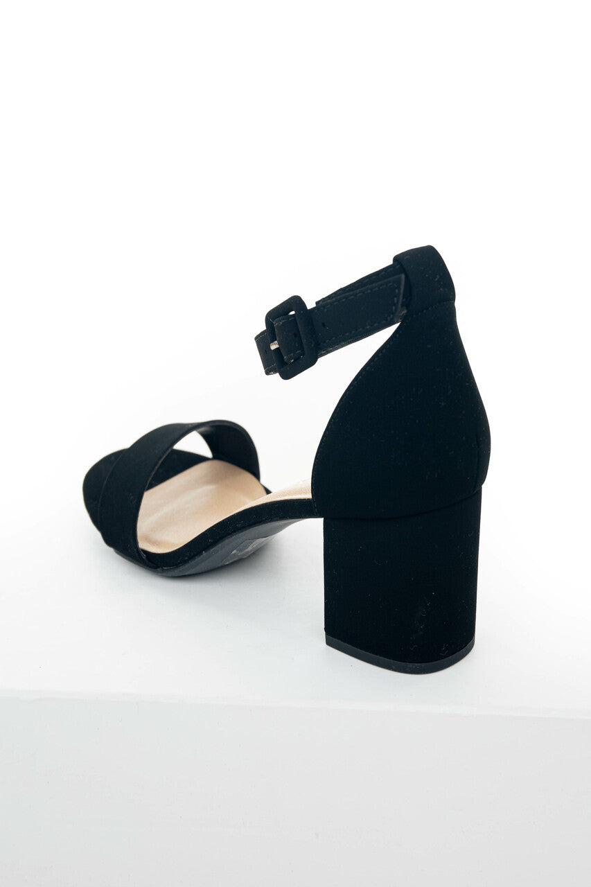 Black Nubuck Ankle Strap Open Toed Block Heels
