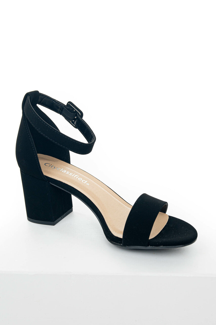 Black Nubuck Ankle Strap Open Toed Block Heels