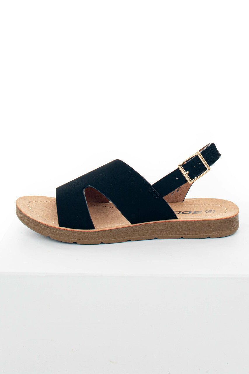 Black Open Toe Split Strap Sling Back Sandals 
