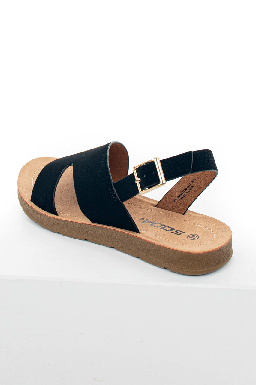 Black Open Toe Split Strap Sling Back Sandals 