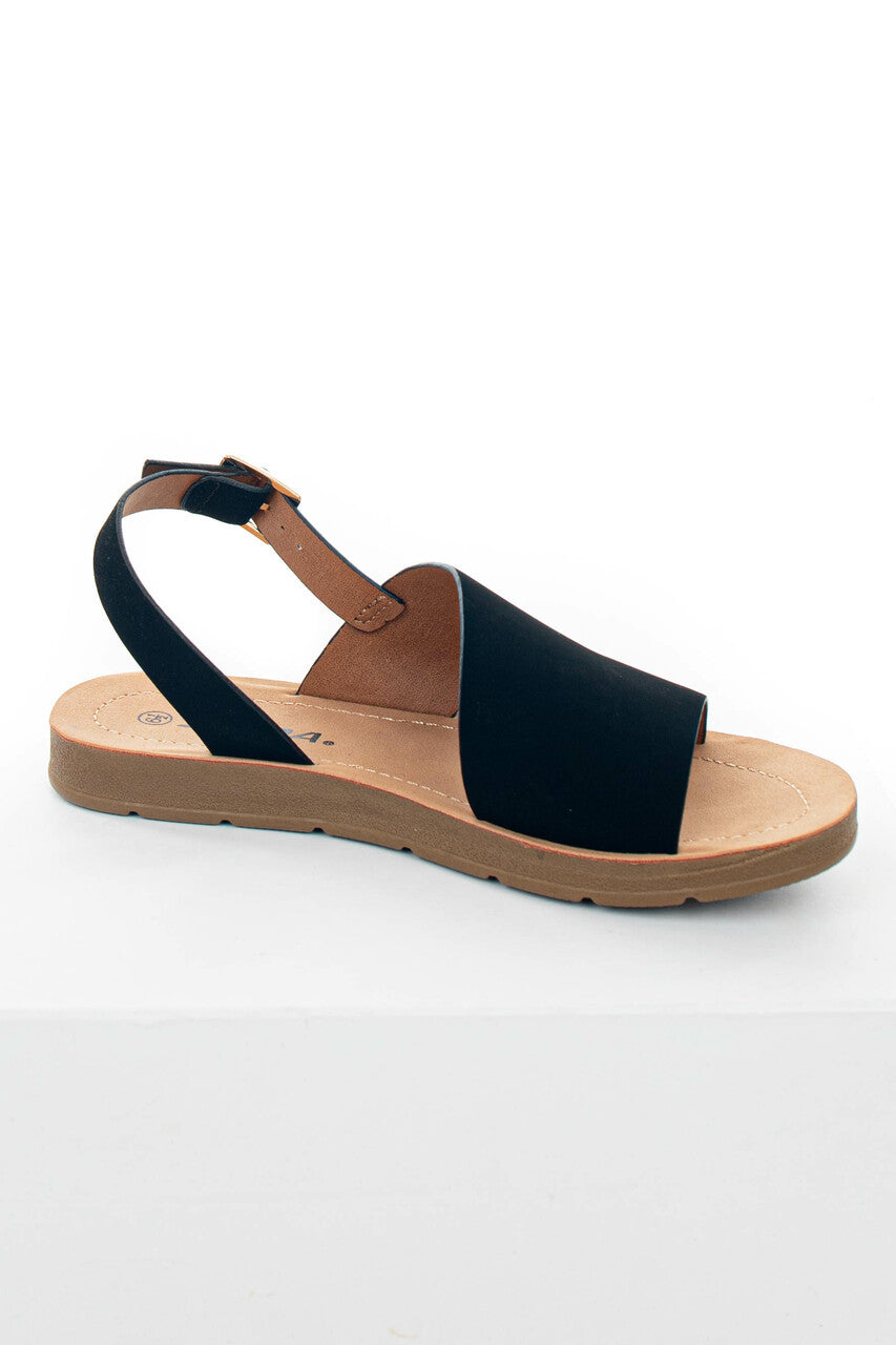 Black Open Toe Split Strap Sling Back Sandals 