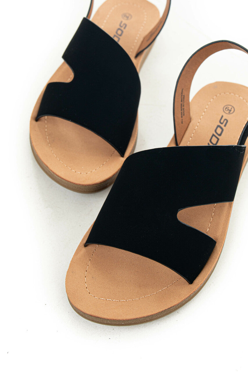 Black Open Toe Split Strap Sling Back Sandals 