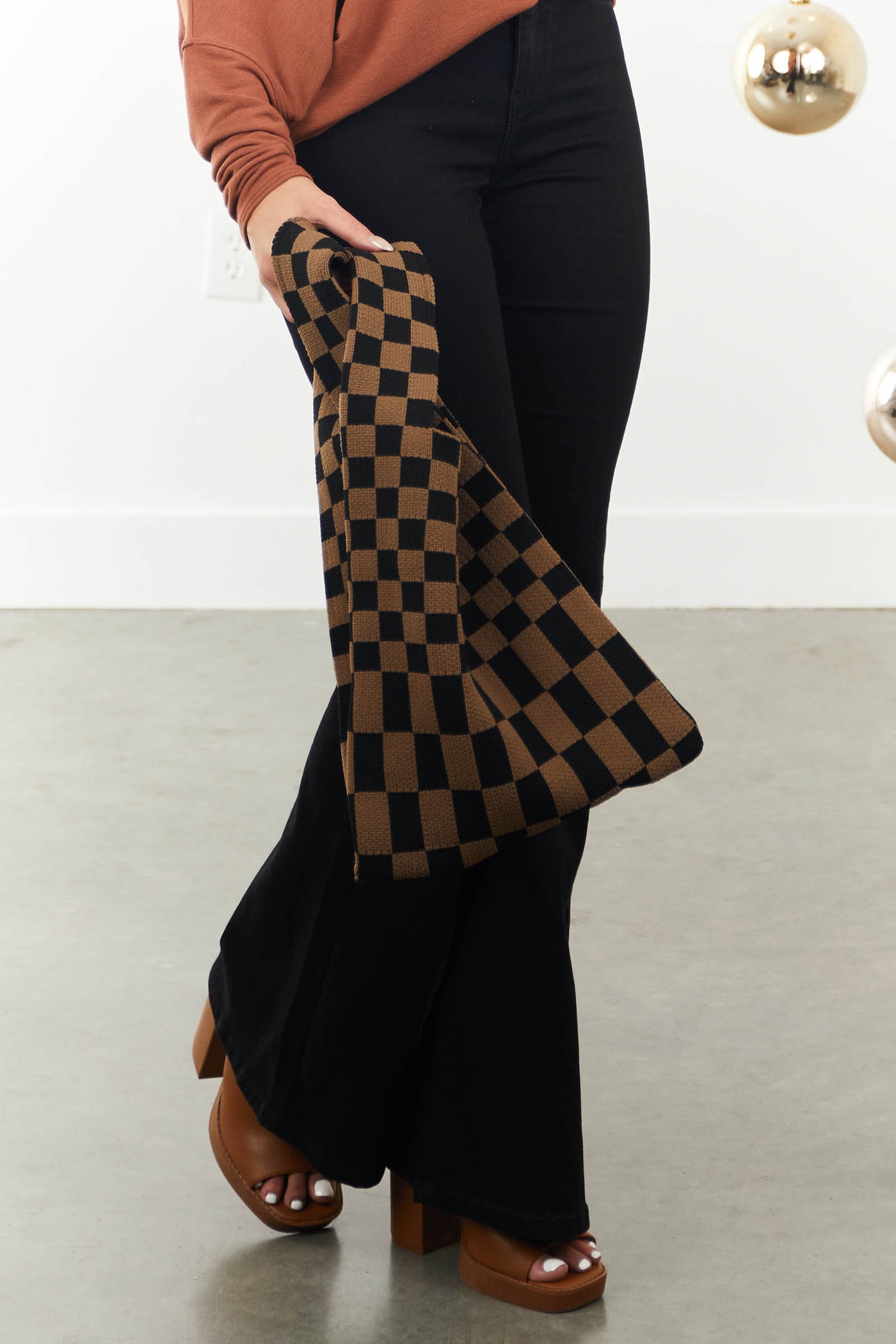 Black and Cocoa Checkered Knit Handbag