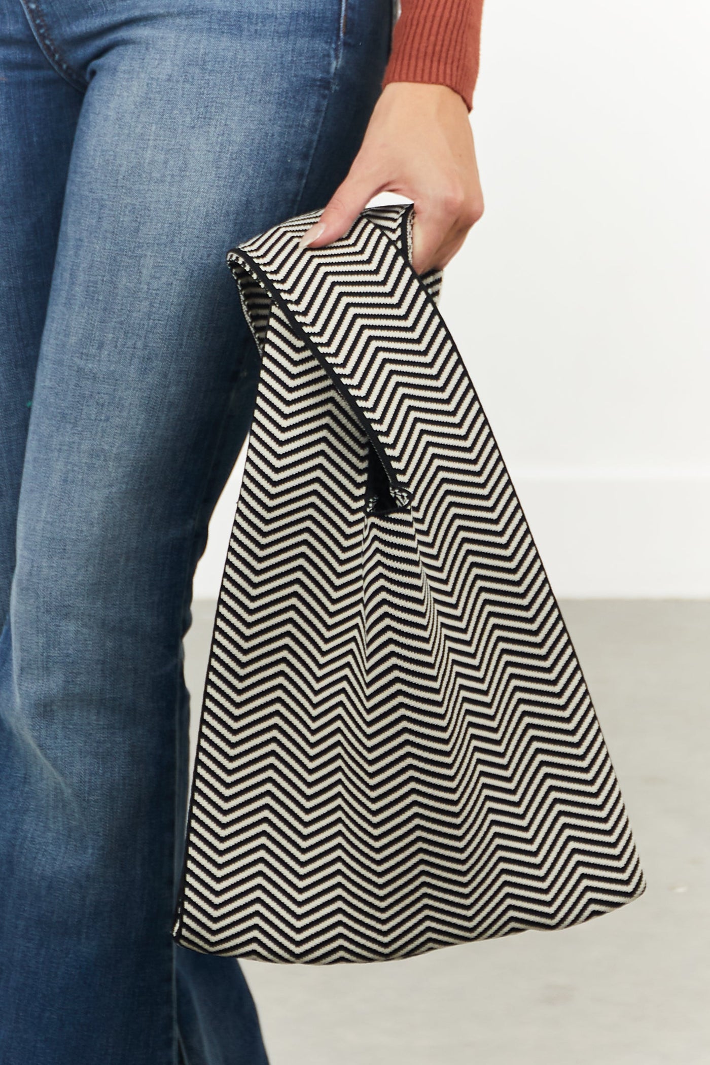 Black and Cream Chevron Knit Handbag