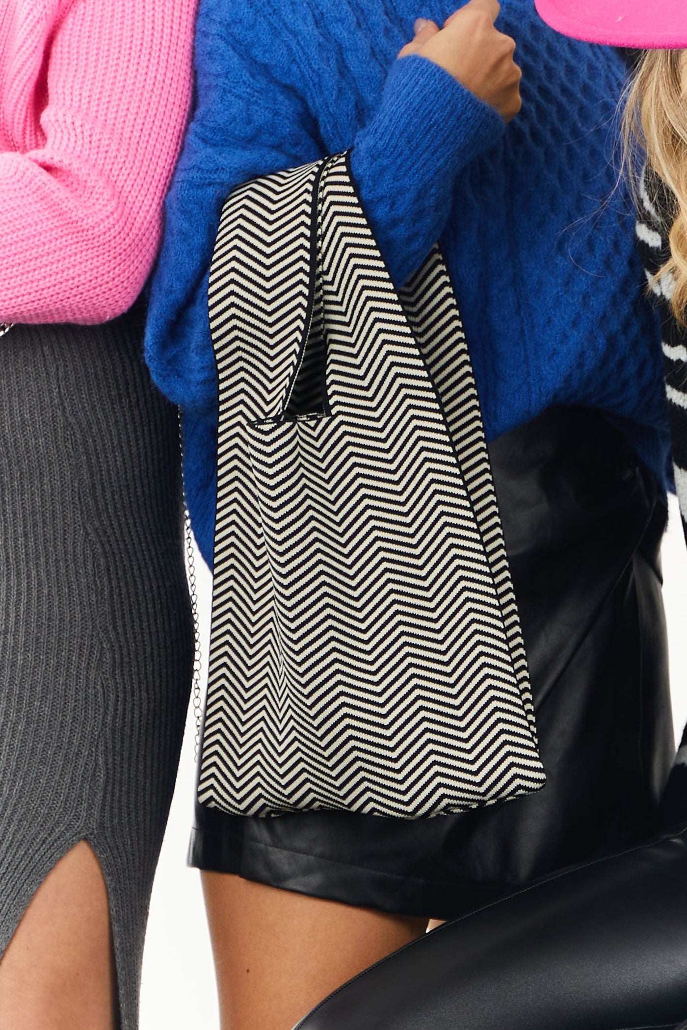 Black and Cream Chevron Knit Handbag