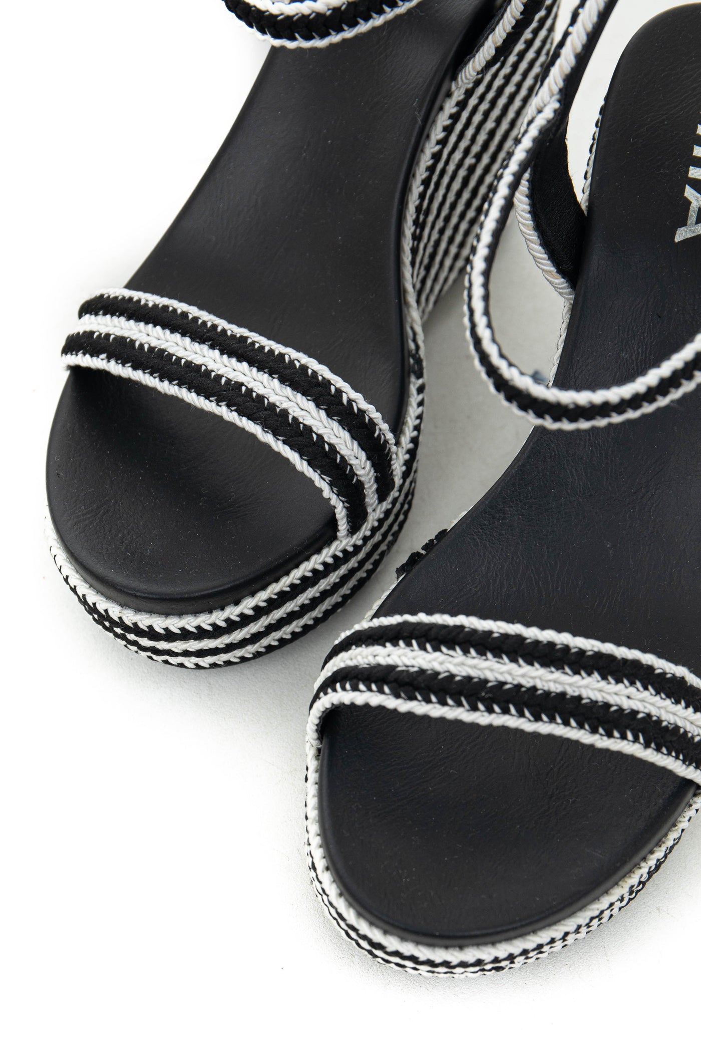 Black and Off White Open Toe Espadrille Wedges