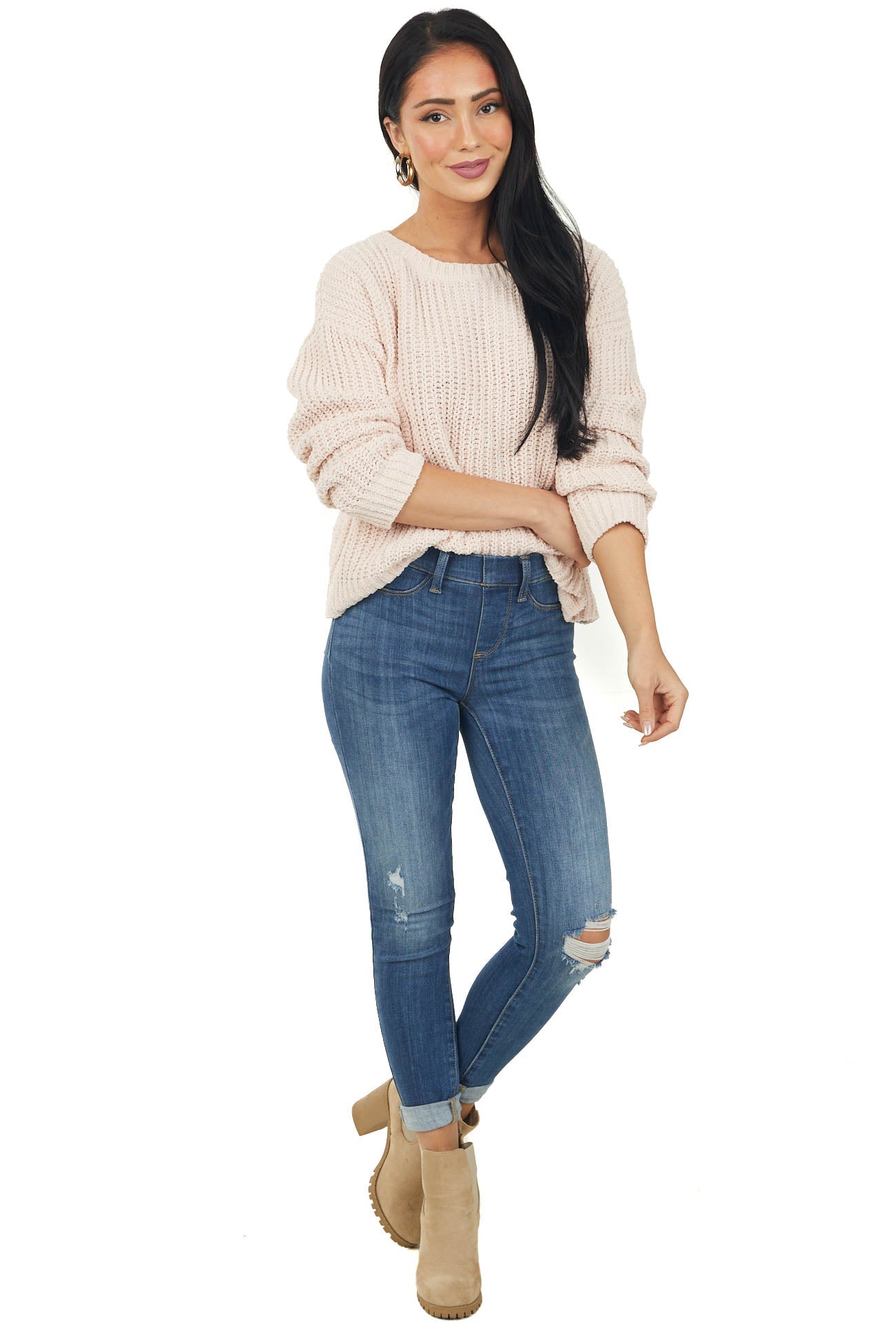 Blush Chenille Drop Shoulder Soft Sweater