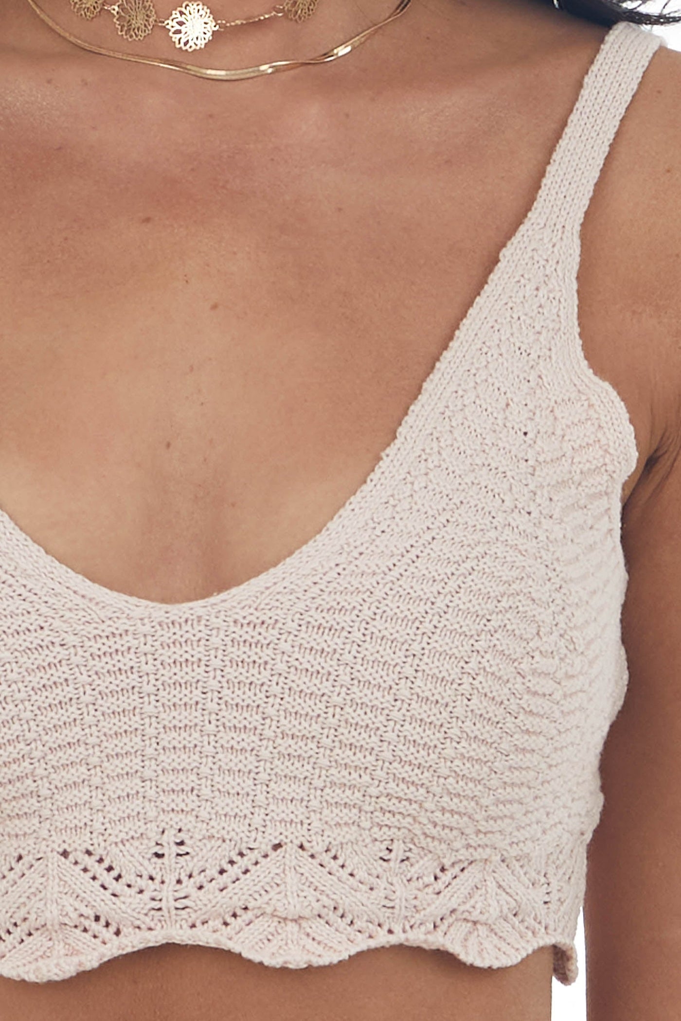 Blush Crocheted Scalloped Hem V Neck Bralette