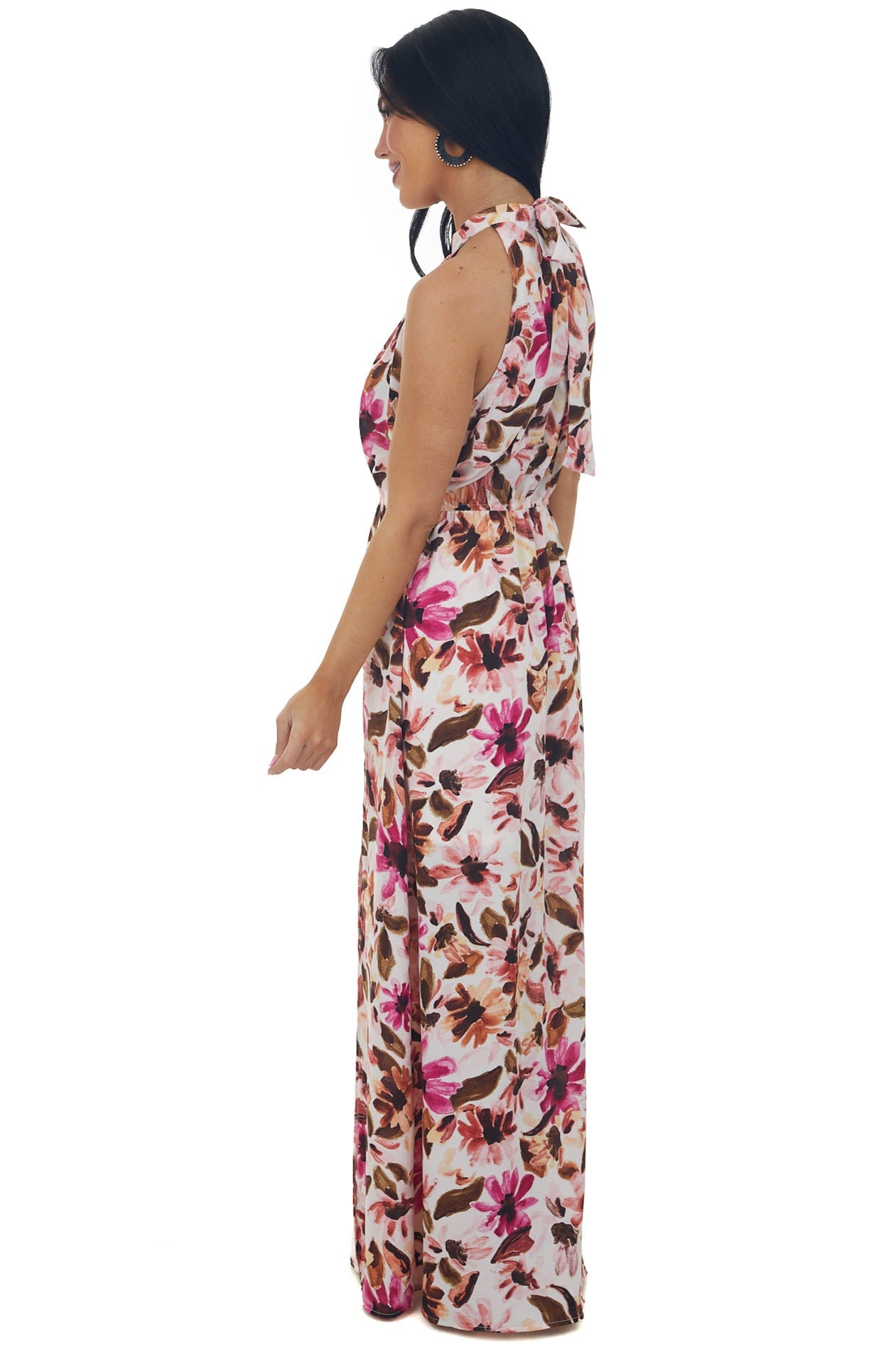 Blush Floral Print Halter Neck Maxi Dress