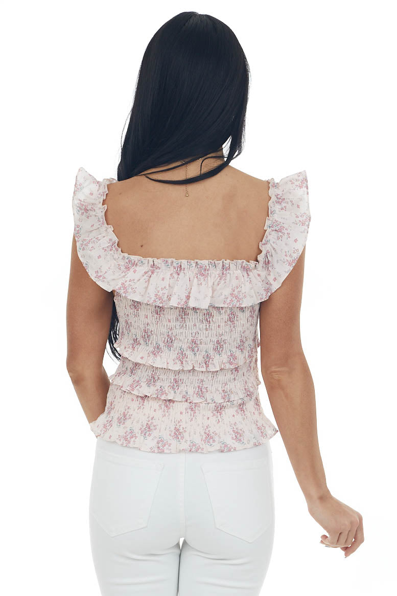 Blush Floral Smocked Ruffle Tiered Tank Top