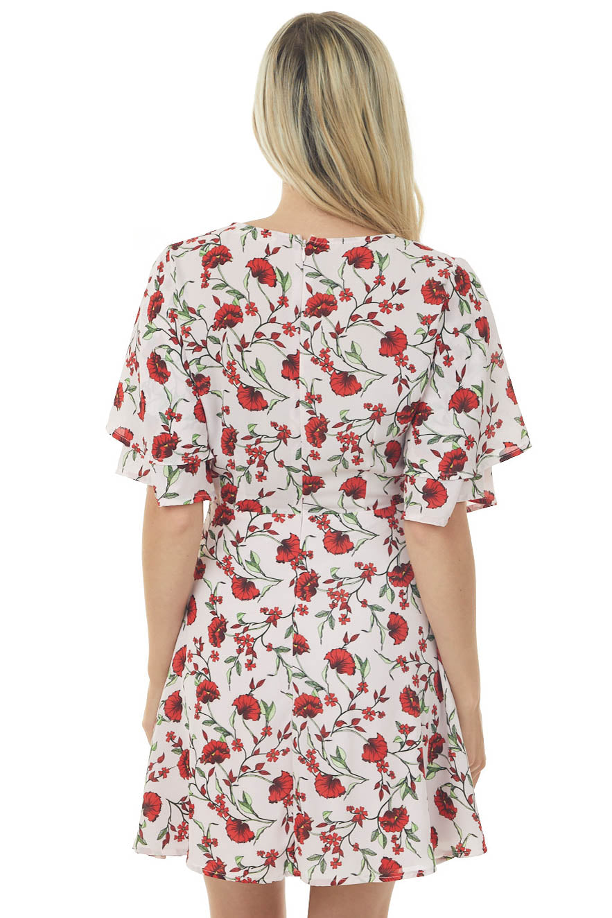 Blush Pink Floral Print Surplice Short Dress