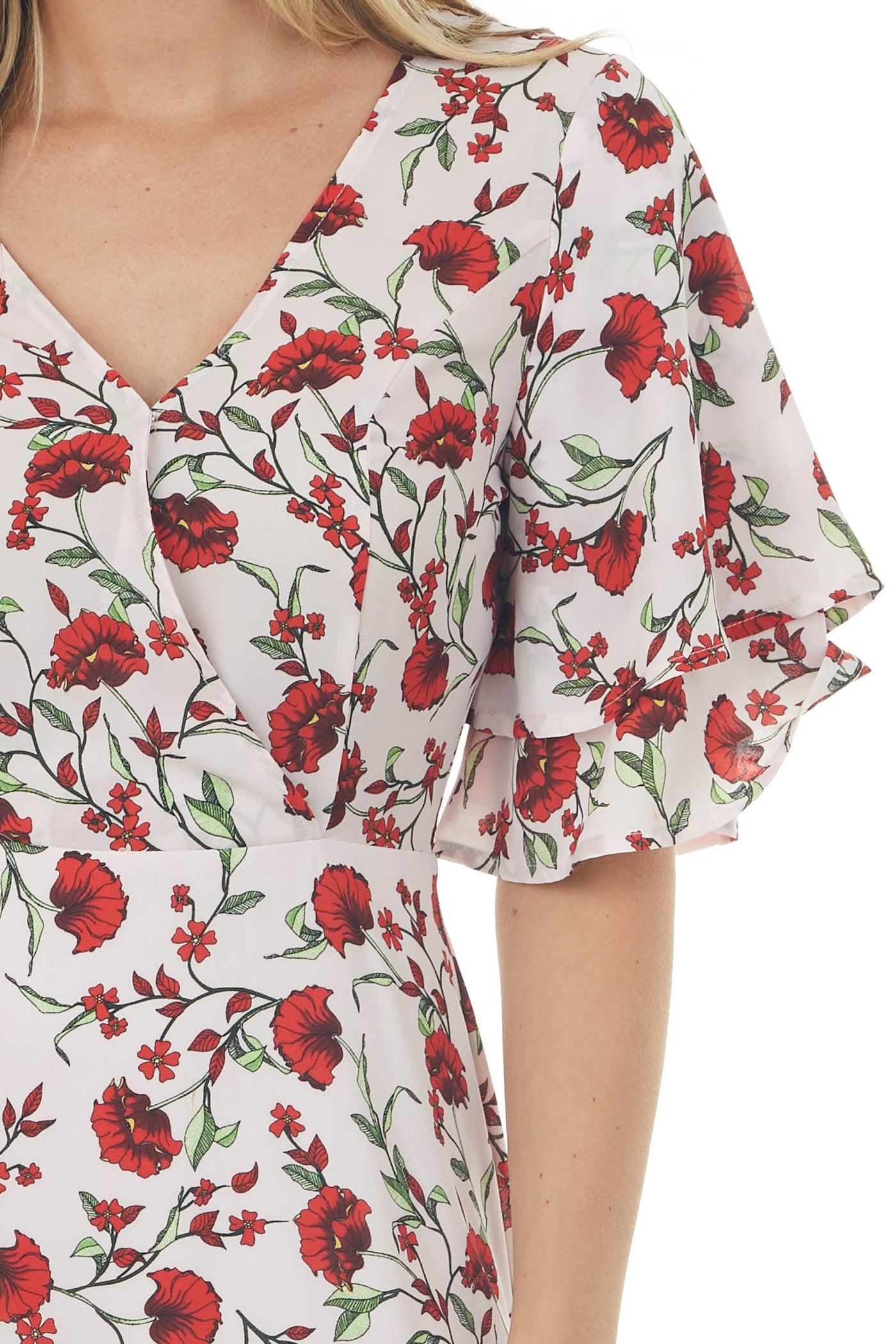 Blush Pink Floral Print Surplice Short Dress