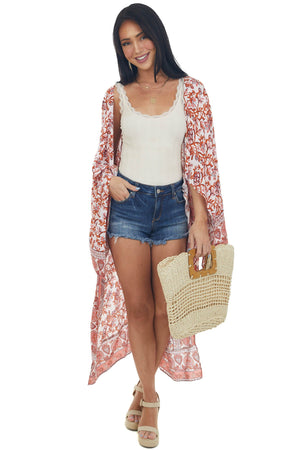 Blush Printed Wing Sleeve Duster Kimono