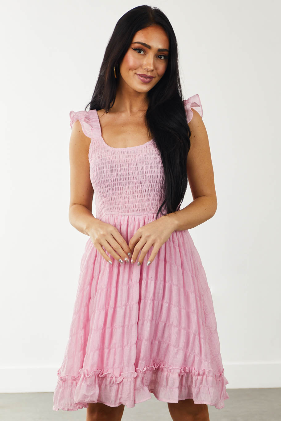 Blush Ruffle Strap Textured Ruffle Hem Dress
