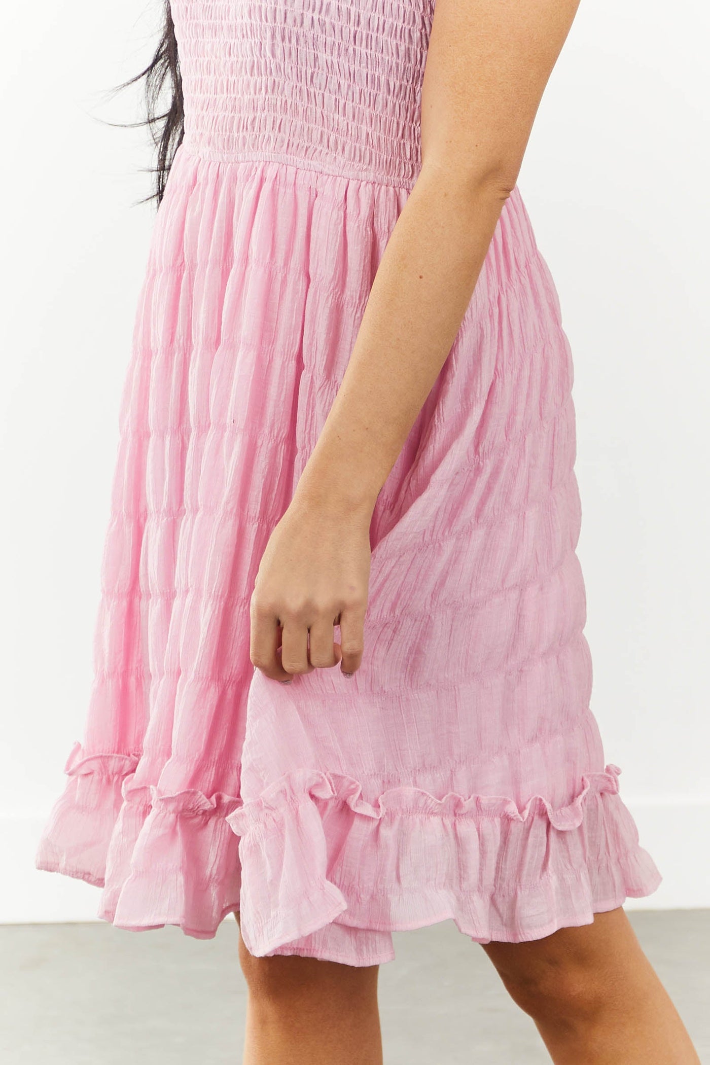 Blush Ruffle Strap Textured Ruffle Hem Dress