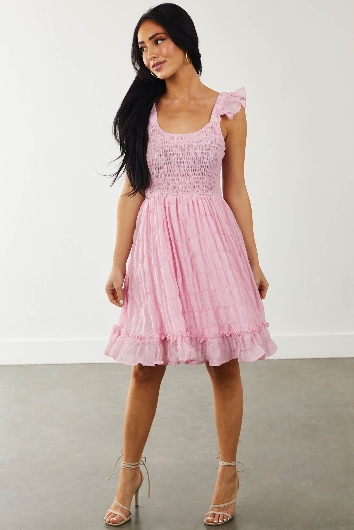 Blush Ruffle Strap Textured Ruffle Hem Dress