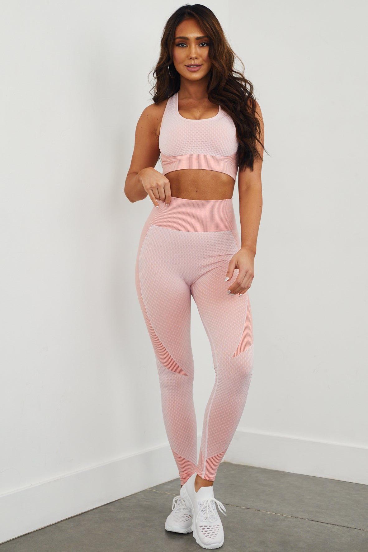 Blush Seamless Textured Legging and Bra Set