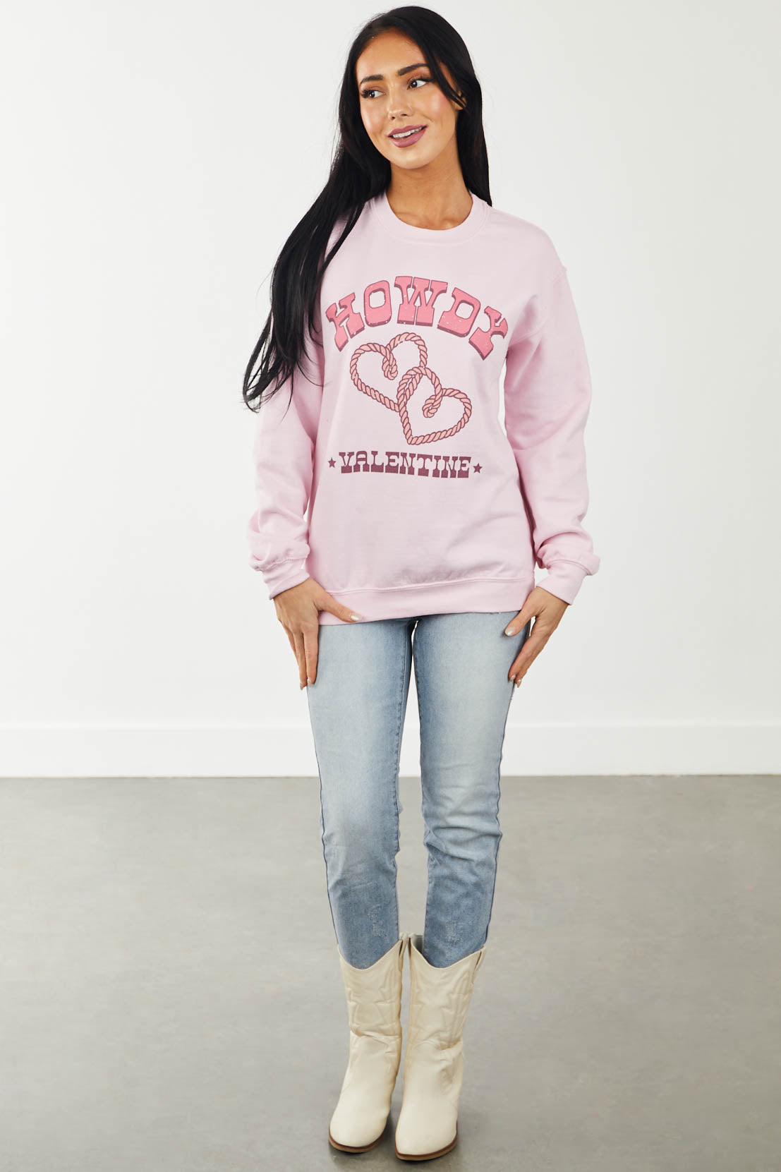 Blush 'Howdy Valentine' Heart Graphic Sweatshirt