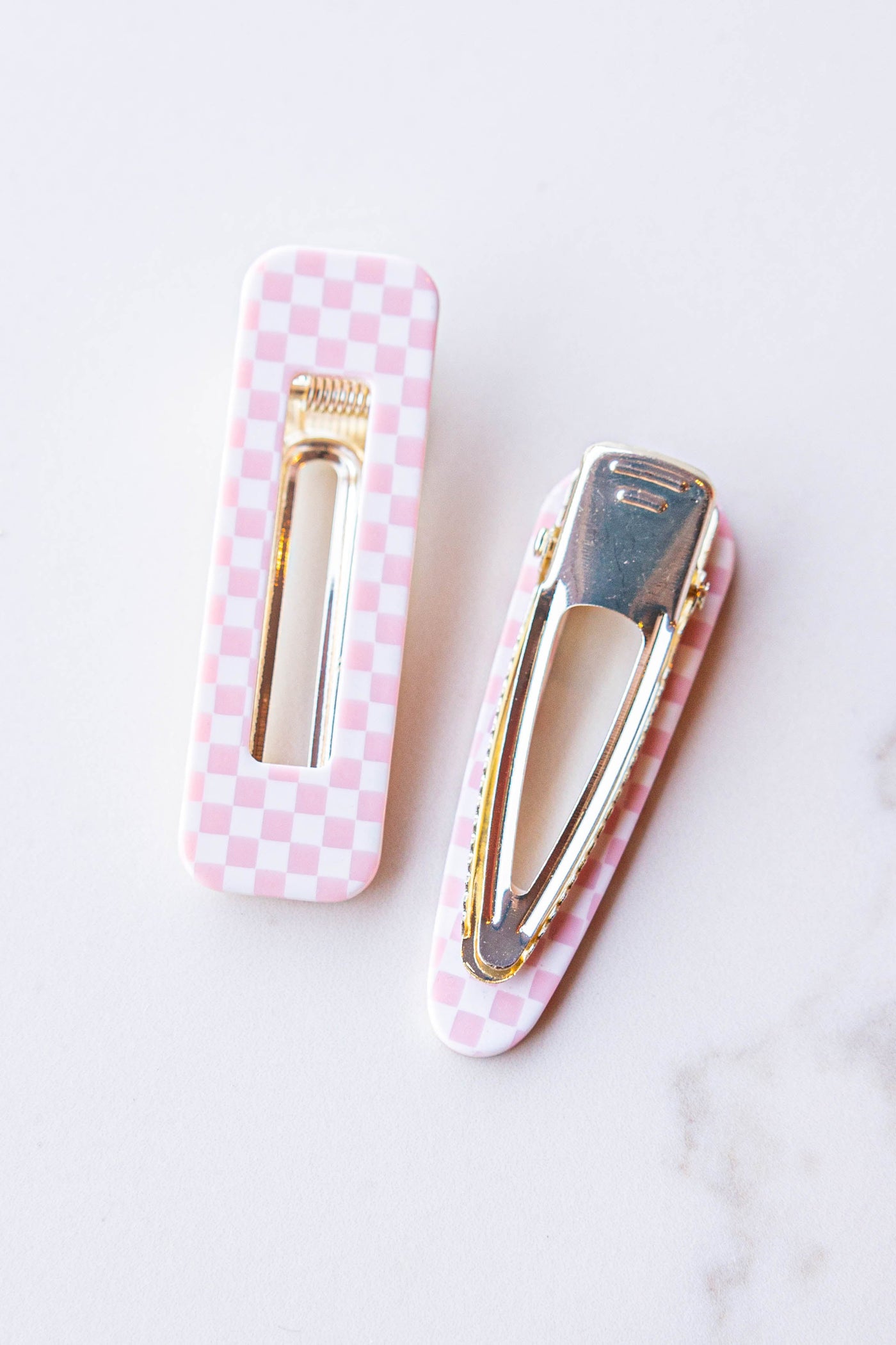 Blush Checkered 2 Piece Alligator Hair Clips