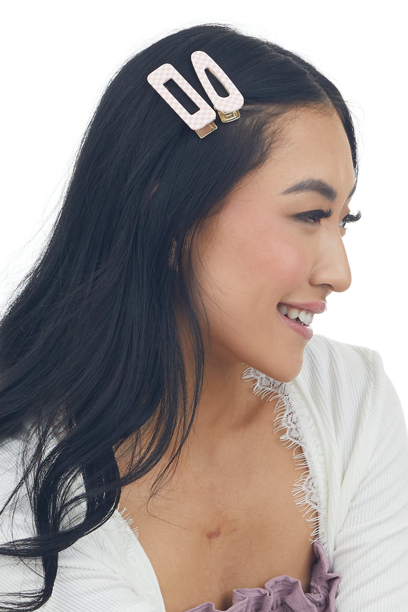 Blush Checkered 2 Piece Alligator Hair Clips