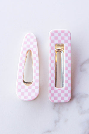 Blush Checkered 2 Piece Alligator Hair Clips