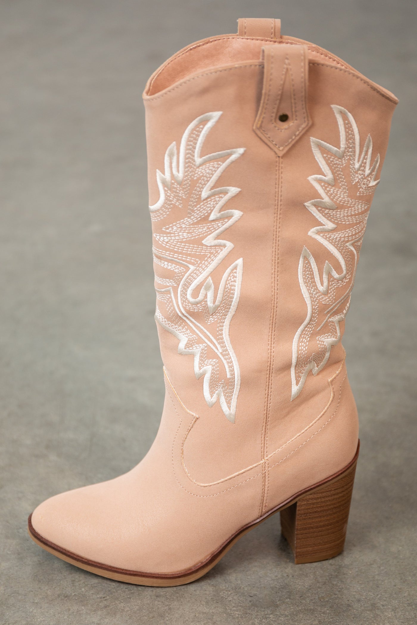 Blush Nubuck Embroidered Western Style Boots