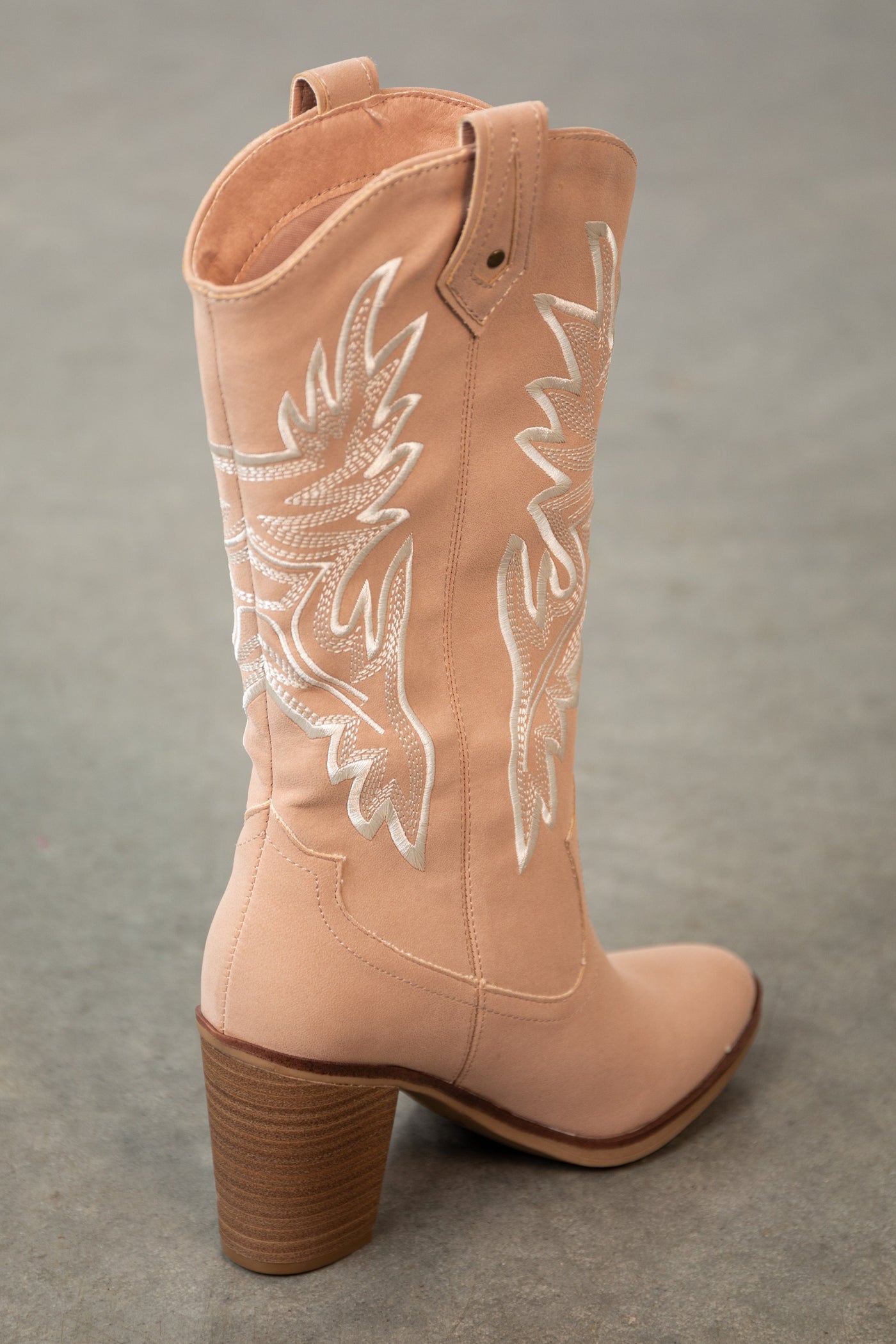 Blush Nubuck Embroidered Western Style Boots