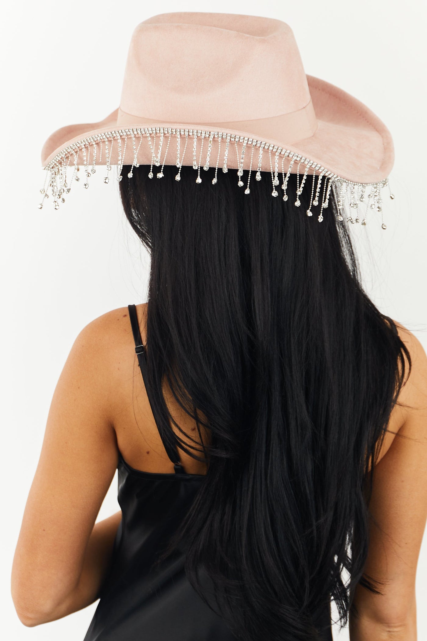 Blush Suede Rhinestone Fringe Brim Western Hat