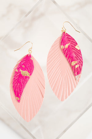 Blush and Magenta Layered Feather Earrings