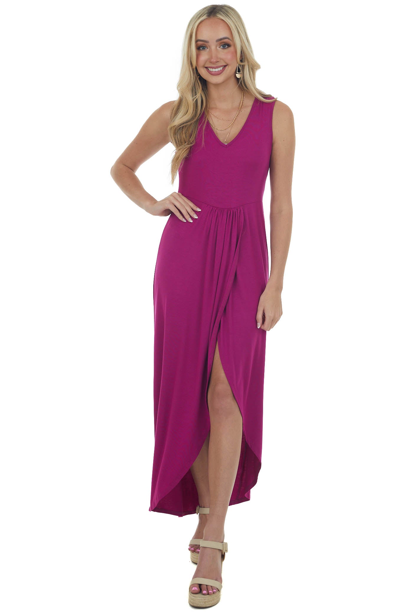Boysenberry Drop Waist Sleeveless Maxi Dress with Side Slit