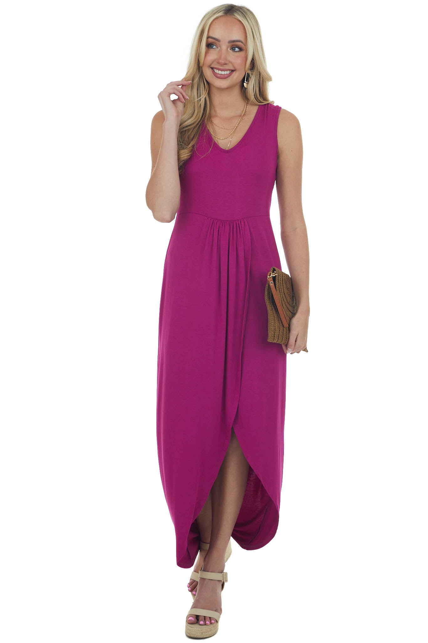 Boysenberry Drop Waist Sleeveless Maxi Dress with Side Slit