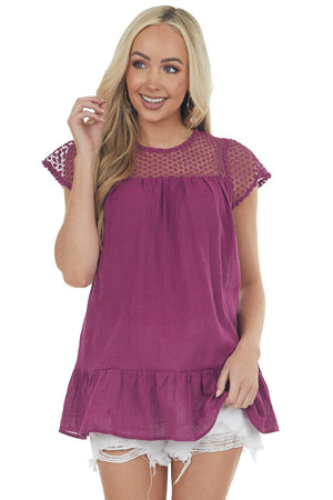 Boysenberry Eyelet Lace Yoke Tunic Blouse
