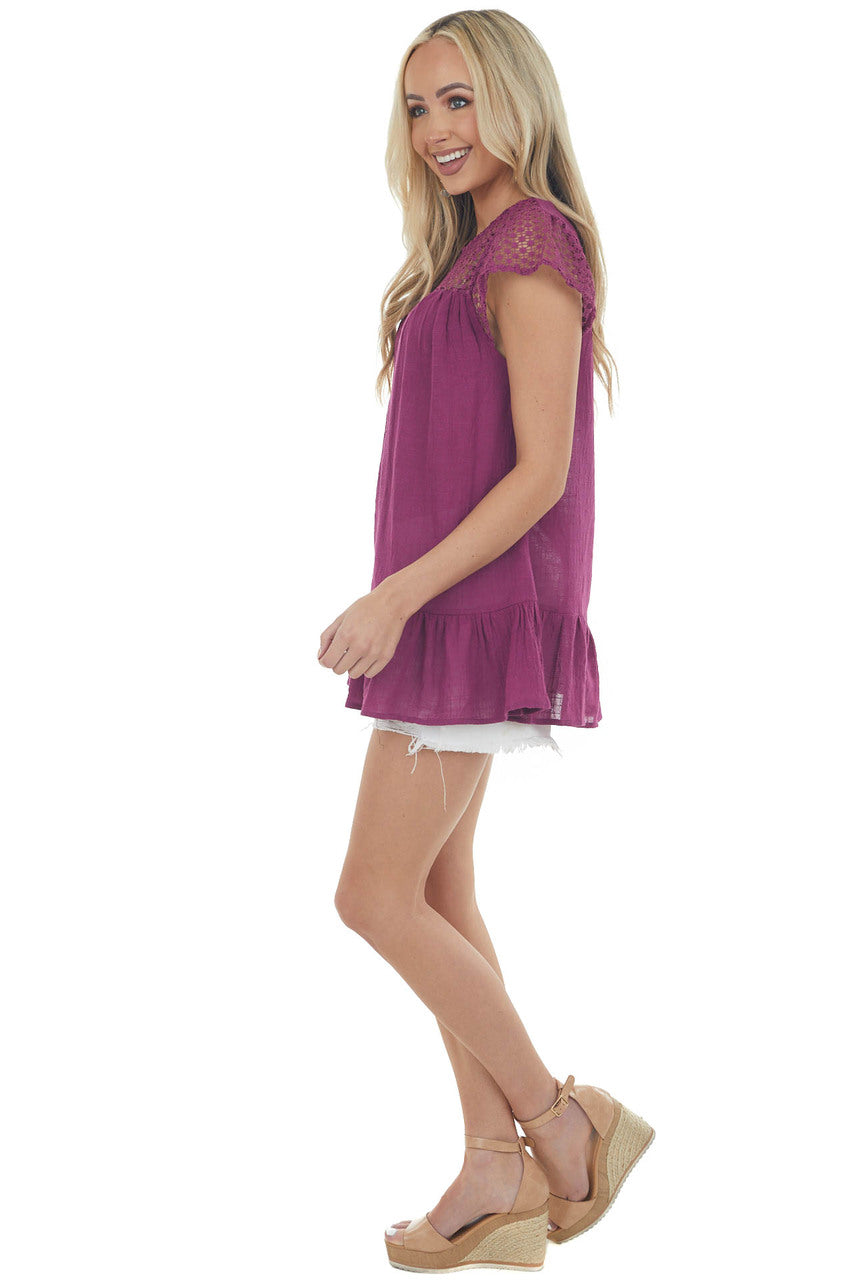 Boysenberry Eyelet Lace Yoke Tunic Blouse