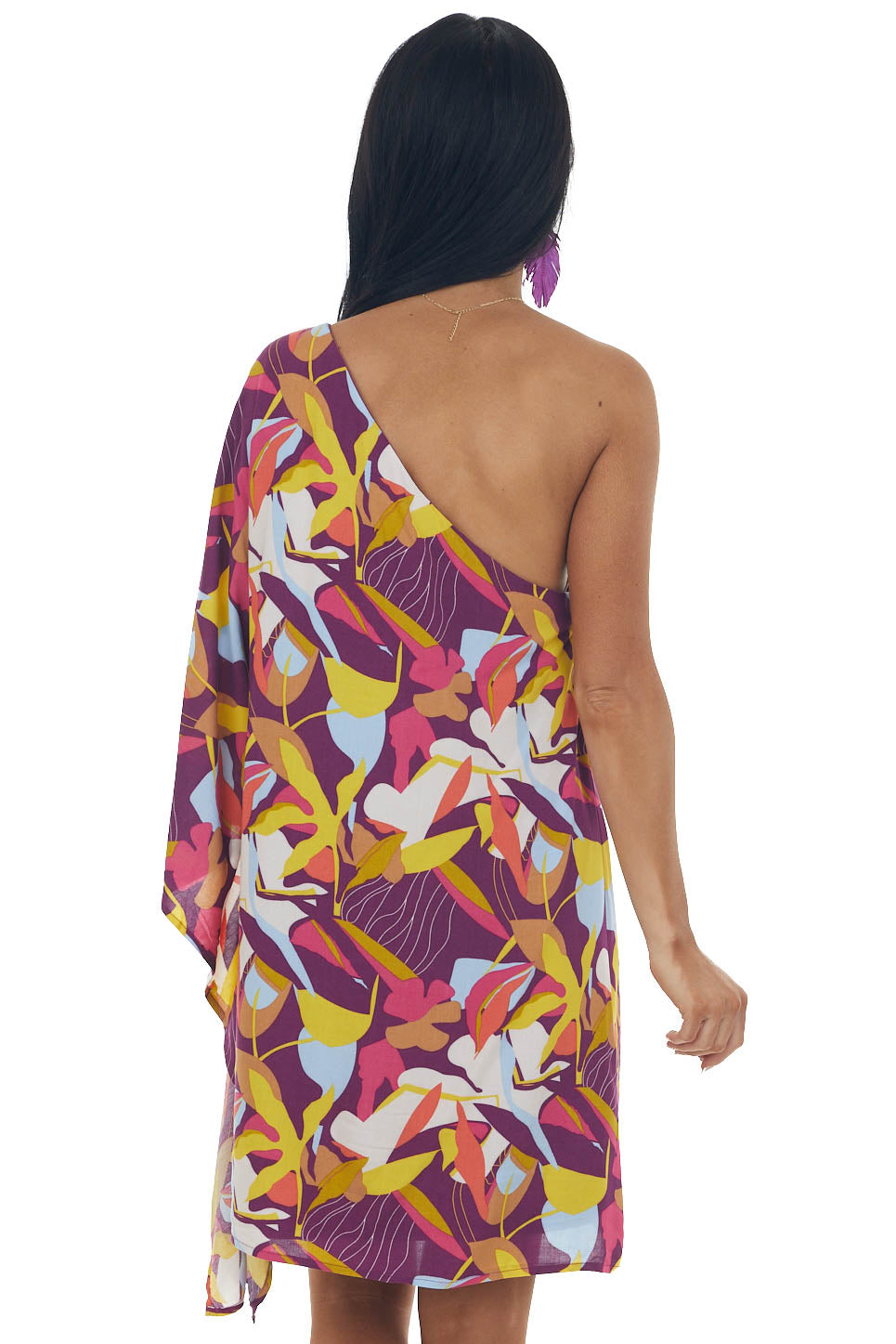 Boysenberry Printed One Shoulder Woven Dress