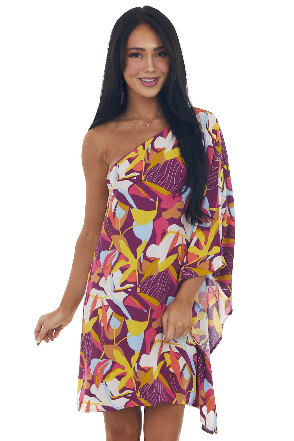 Boysenberry Printed One Shoulder Woven Dress
