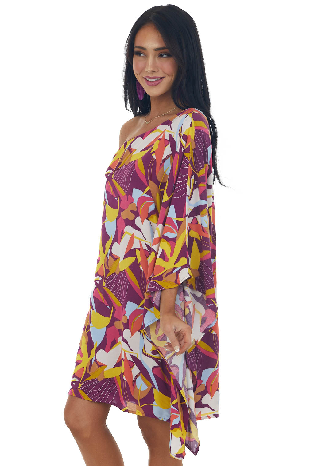 Boysenberry Printed One Shoulder Woven Dress