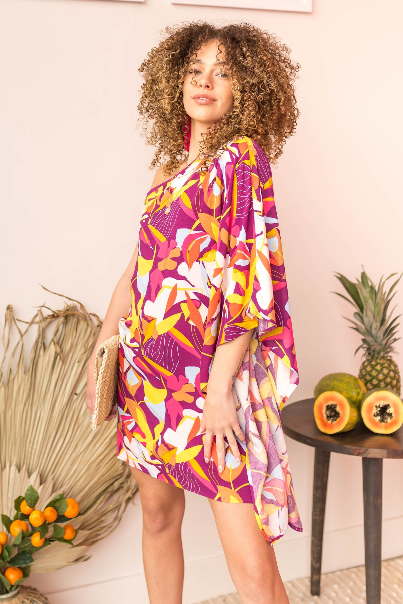 Boysenberry Printed One Shoulder Woven Dress