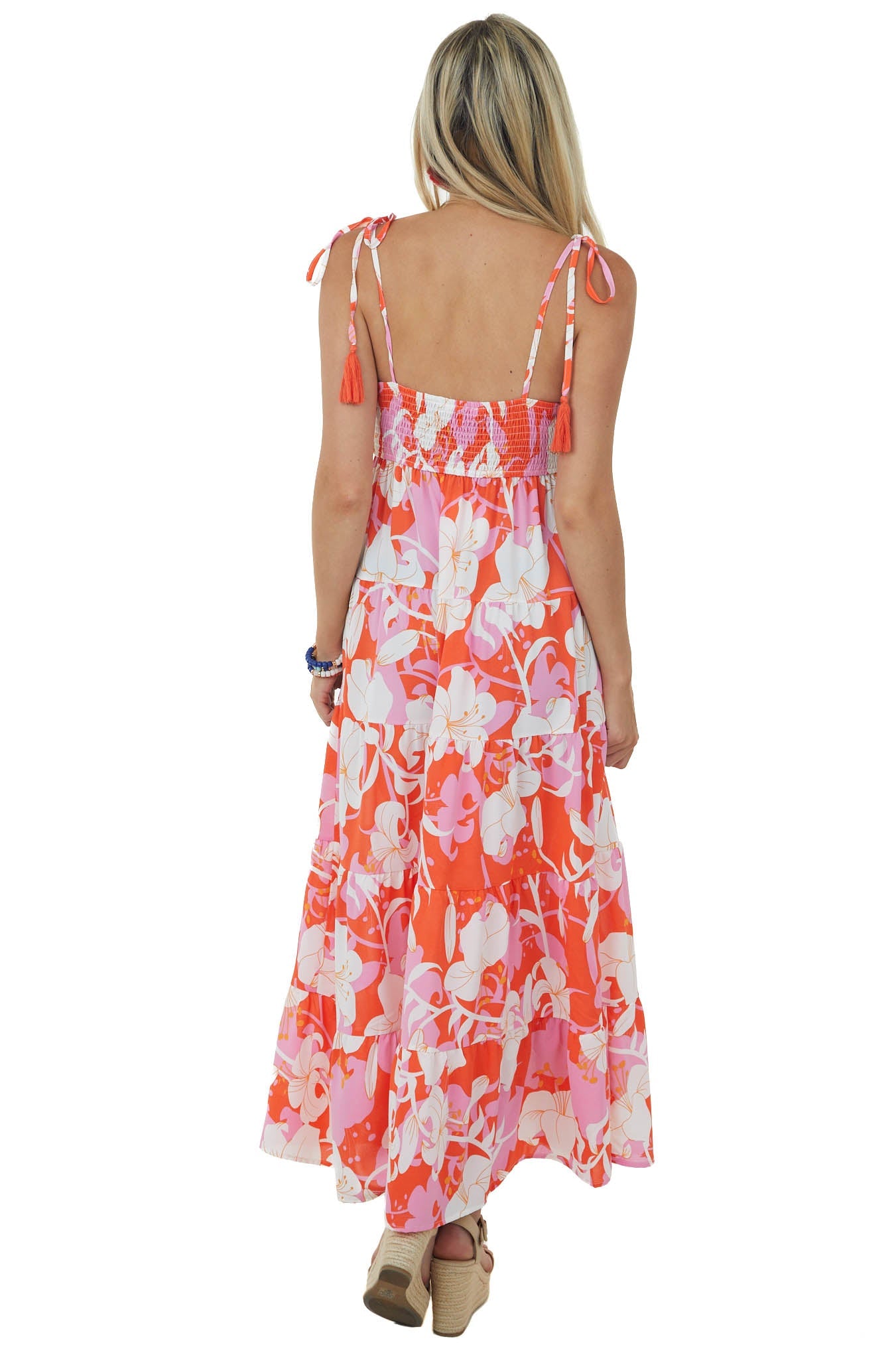 Bright Fire Floral Sleeveless Tiered Maxi Dress