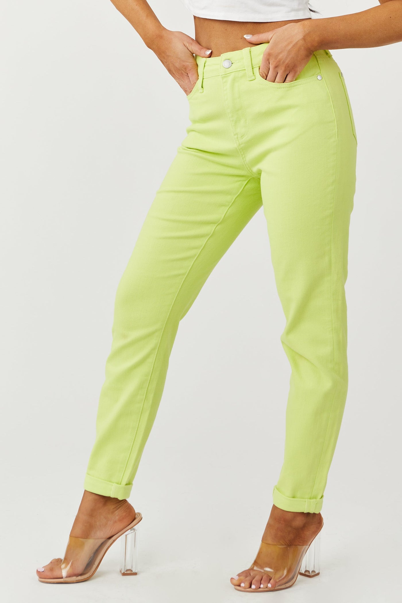 Bright Key Lime High Waist Slim Fit Jeans
