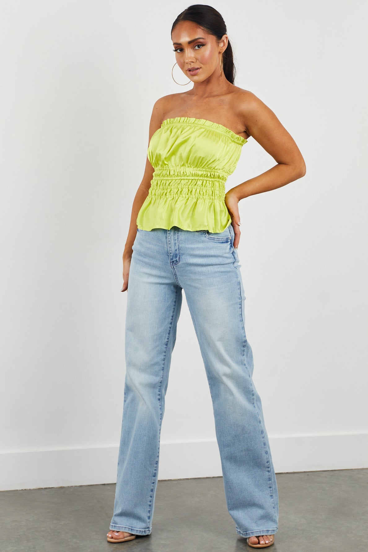 Bright Key Lime Strapless Satin Blouse