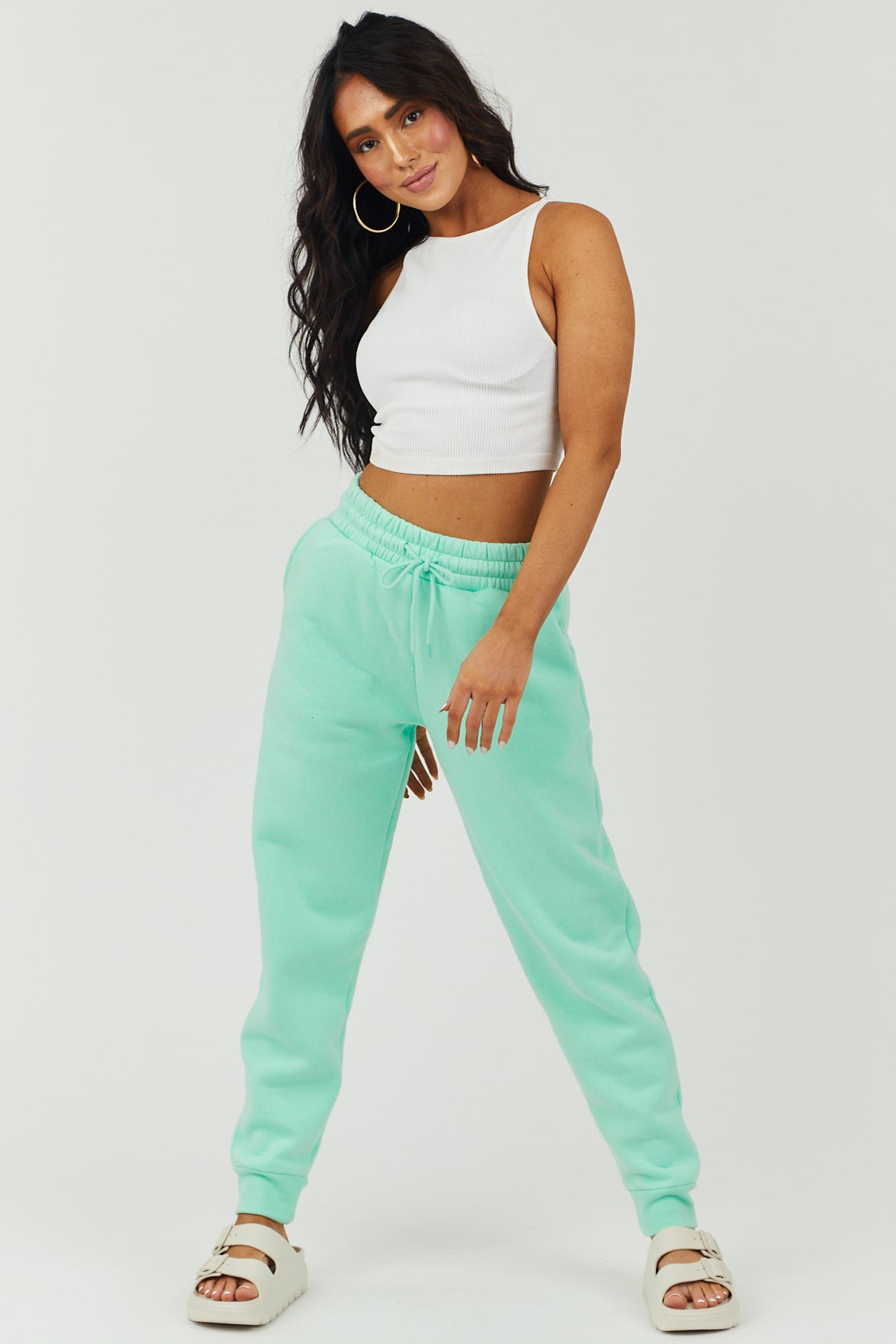 Bright Mint Drawstring Waist Knit Joggers