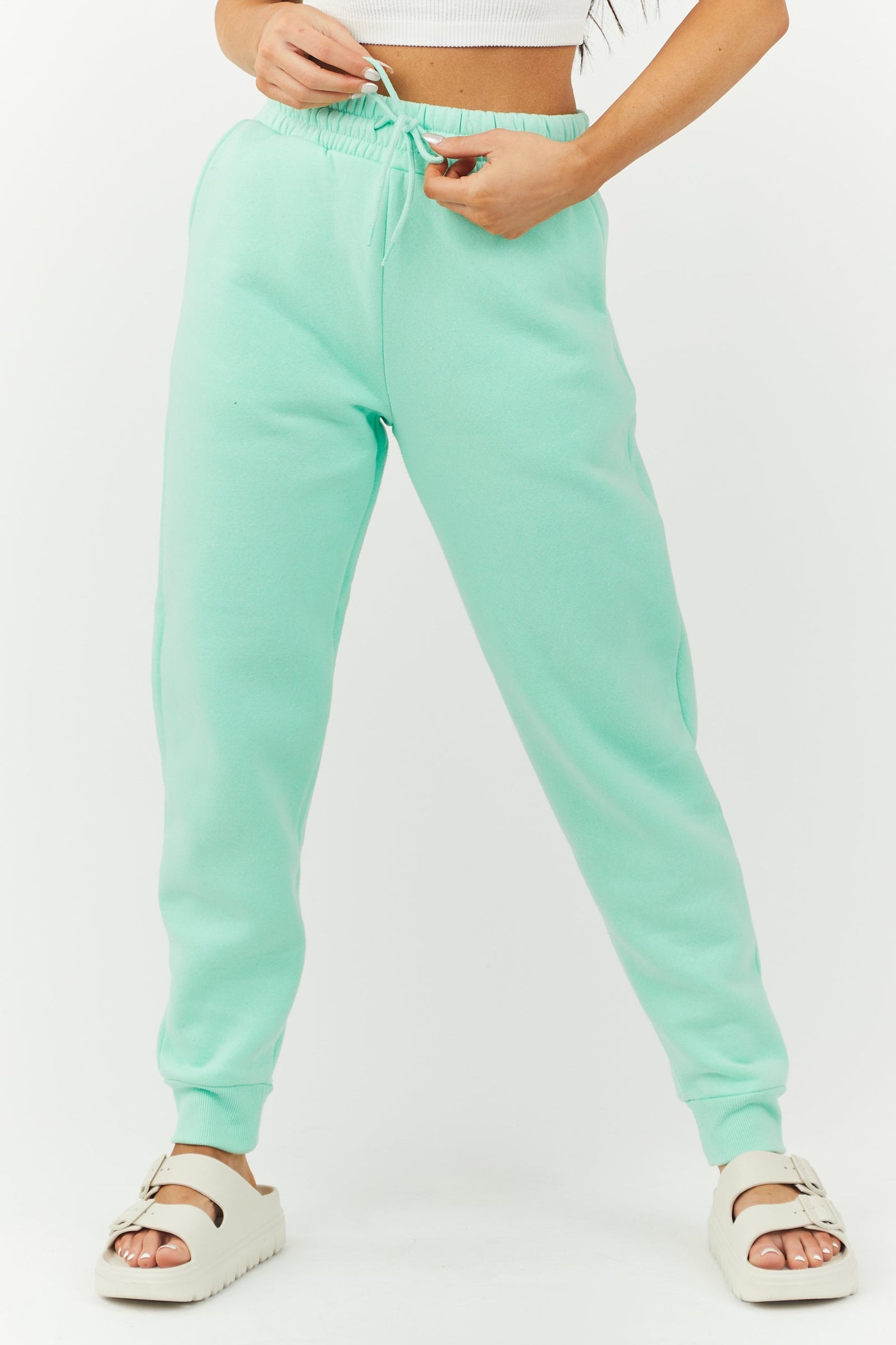 Bright Mint Drawstring Waist Knit Joggers